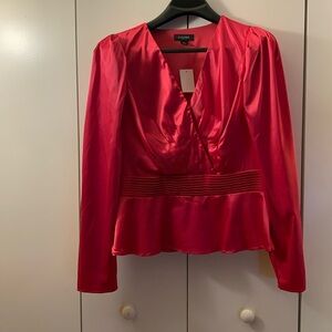 Cache NWT Hot Pink Satin Long Sleeve Blouse